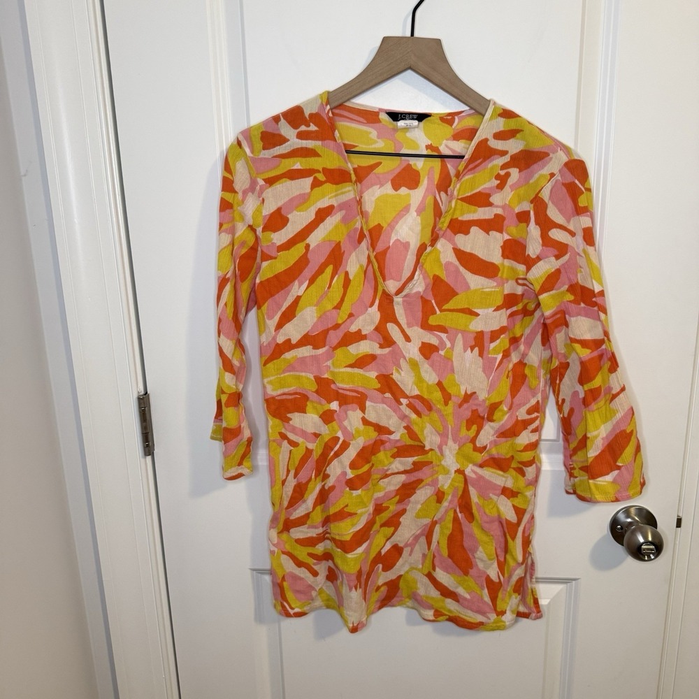 J Crew Black Lable Women's Gauze Blouse Size Medium 100% Cotton Floral Tunic